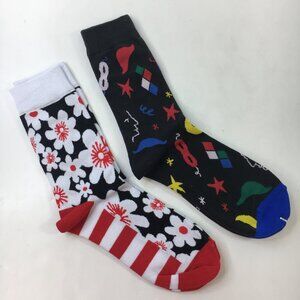 Unisex Crew Socks Set 2 Floral Stripes Pattern Objects Print Black Red White